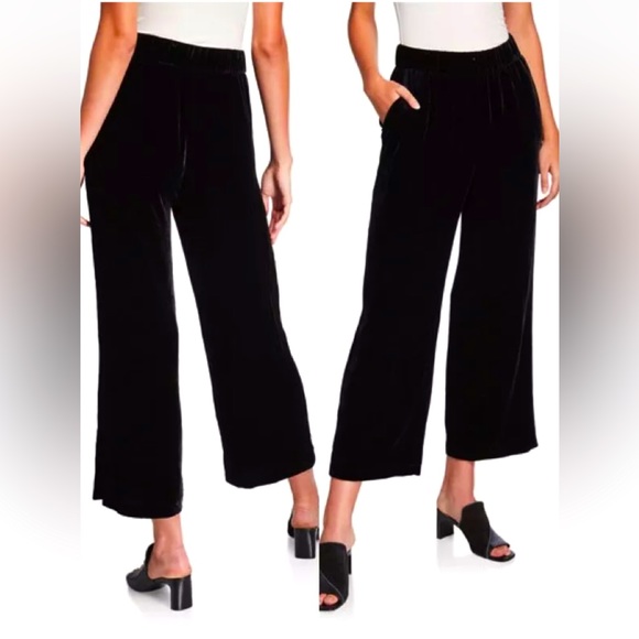 258.00 NWT EILEEN FISHER M BLACK VELVET WIDE LEG PANT BEAUTIFUL HOLIDAY WEAR - Picture 4 of 8